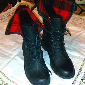 Justfab Black Faux Leather Lumberjack Boots NWOB!